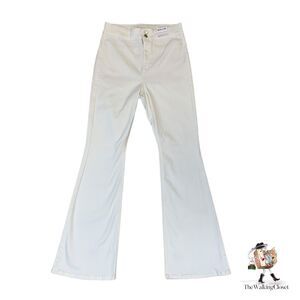 Topshop Three Jeans Womens 34x32 White Denim Stretch Flare Double Button *READ